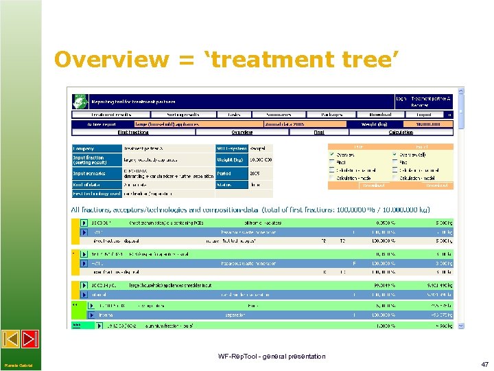 Overview = ‘treatment tree’ WF-Rep. Tool - general presentation Renate Gabriel 47 