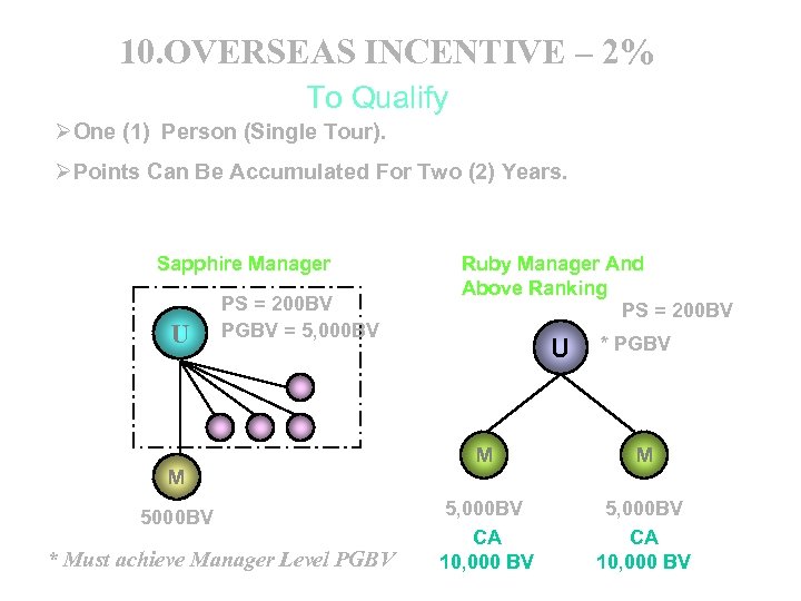 10. OVERSEAS INCENTIVE – 2% To Qualify ØOne (1) Person (Single Tour). ØPoints Can