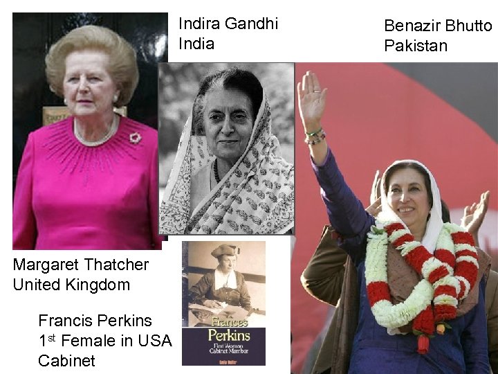 Indira Gandhi India Margaret Thatcher United Kingdom Francis Perkins 1 st Female in USA