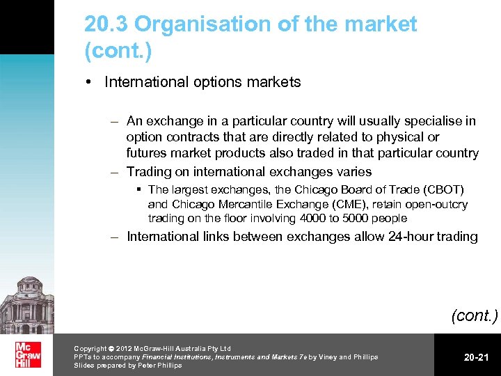20. 3 Organisation of the market (cont. ) • International options markets – An