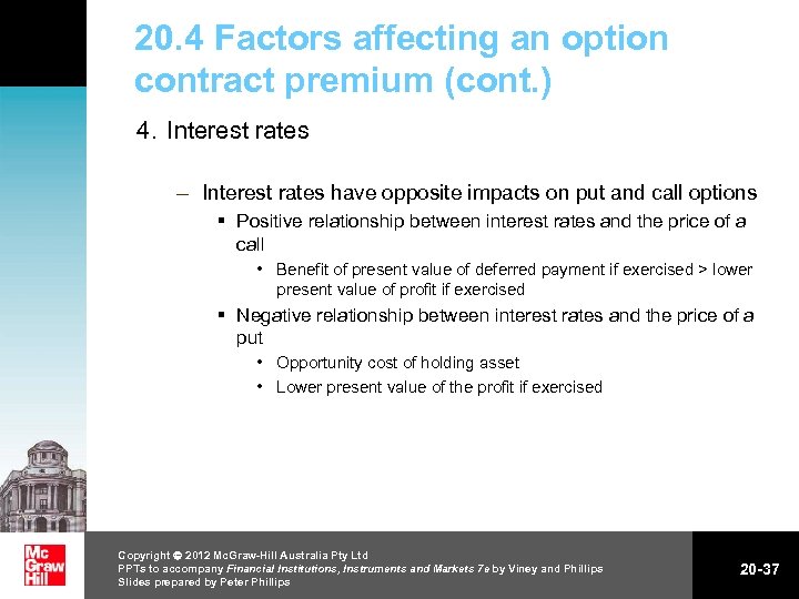20. 4 Factors affecting an option contract premium (cont. ) 4. Interest rates –