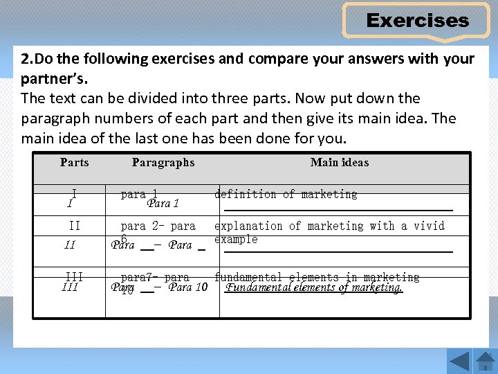 Exercises 2. Do the following exercises and compare your answers with your partner’s. The