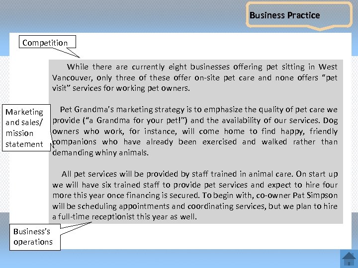 Business Practice Competition While there are currently eight businesses offering pet sitting in West