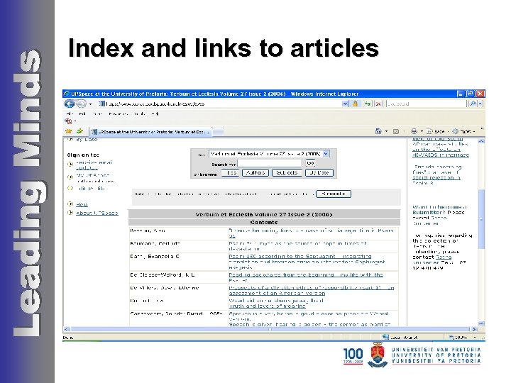Index and links to articles 
