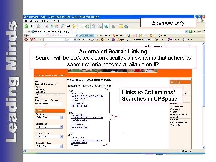Example only Automated Search Linking Search will be updated automatically as new items that