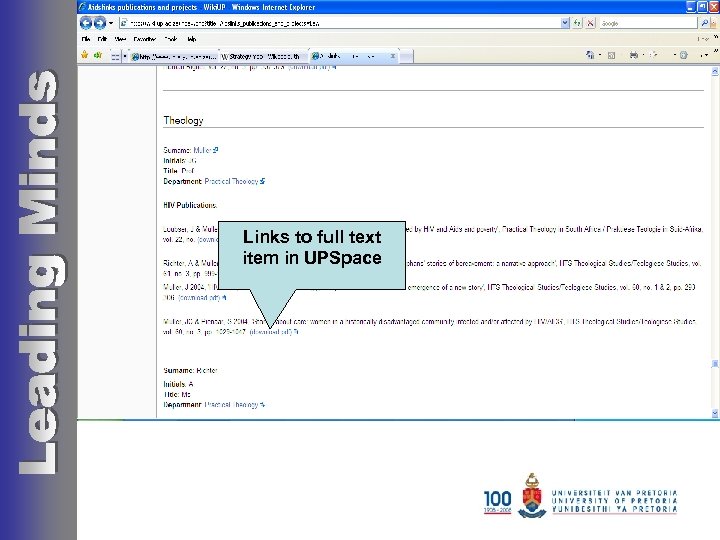 Links to full text item in UPSpace 