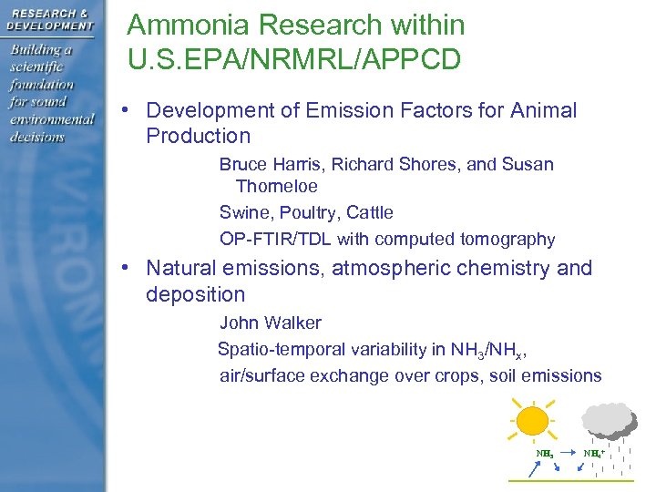 Ammonia Research within U. S. EPA/NRMRL/APPCD • Development of Emission Factors for Animal Production