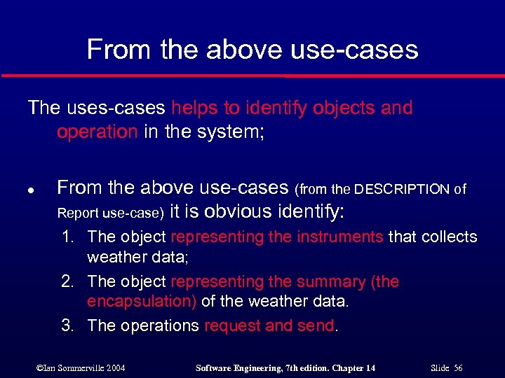 From the above use-cases The uses-cases helps to identify objects and operation in the