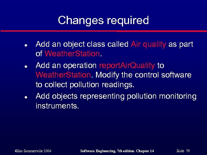 Changes required l l l Add an object class called Air quality as part