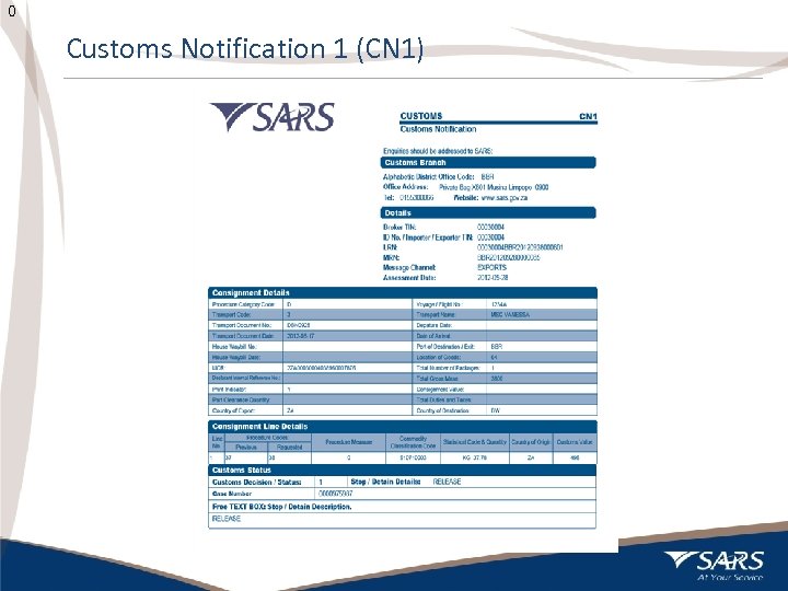 0 Customs Notification 1 (CN 1) 20 