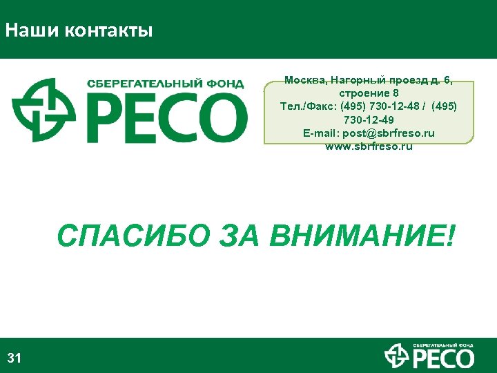 Наши контакты Москва, Нагорный проезд д. 6, строение 8 Тел. /Факс: (495) 730 -12