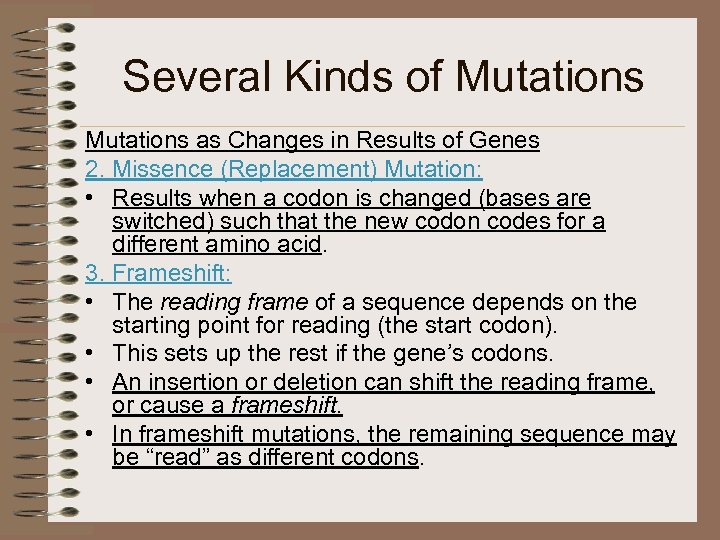 Several Kinds of Mutations as Changes in Results of Genes 2. Missence (Replacement) Mutation: