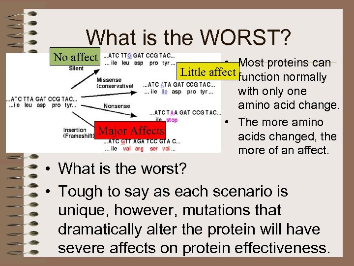 What is the WORST? No affect • Most proteins can Little affect function normally
