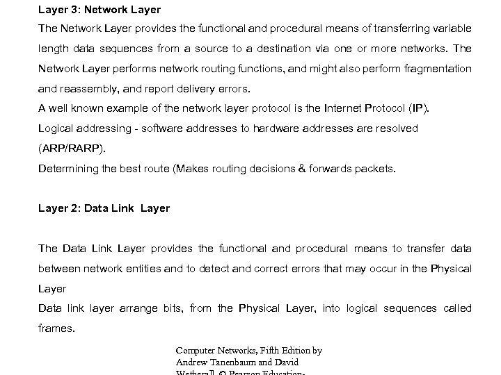Layer 3: Network Layer The Network Layer provides the functional and procedural means of