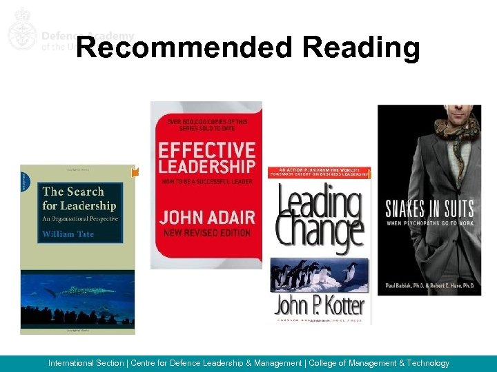 Recommended Reading International Section | Centre for Defence Leadership & Management | College of