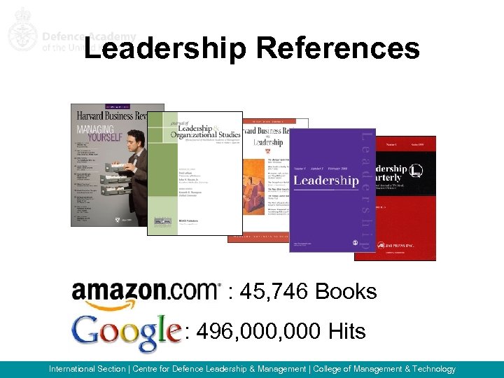 Leadership References Amazon: 45, 746 Books Google: 496, 000 Hits International Section | Centre