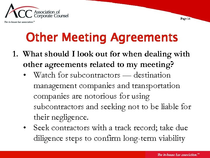 Page 14 Other Meeting Agreements 1. What should I look out for when dealing