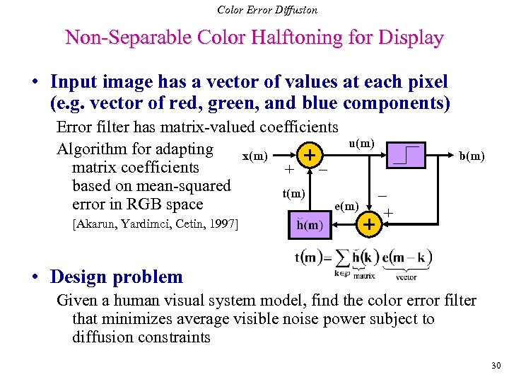 Color Error Diffusion Non-Separable Color Halftoning for Display • Input image has a vector