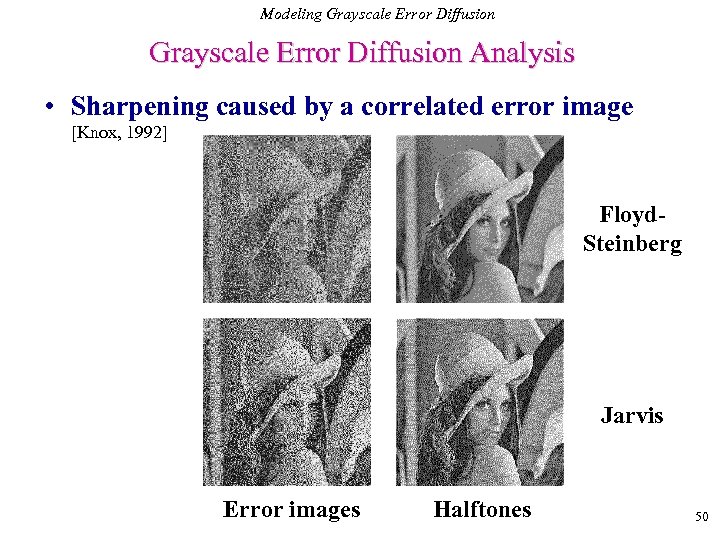 Modeling Grayscale Error Diffusion Analysis • Sharpening caused by a correlated error image [Knox,
