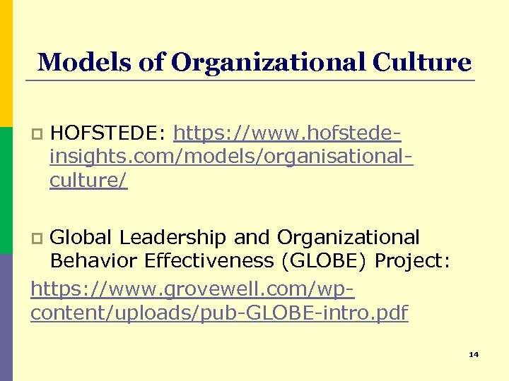 Models of Organizational Culture p HOFSTEDE: https: //www. hofstedeinsights. com/models/organisationalculture/ Global Leadership and Organizational