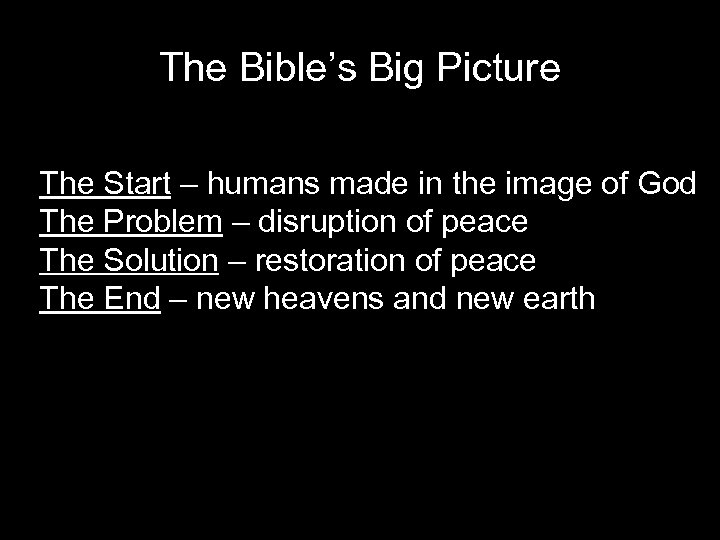 The Bible’s Big Picture The Start – humans made in the image of God