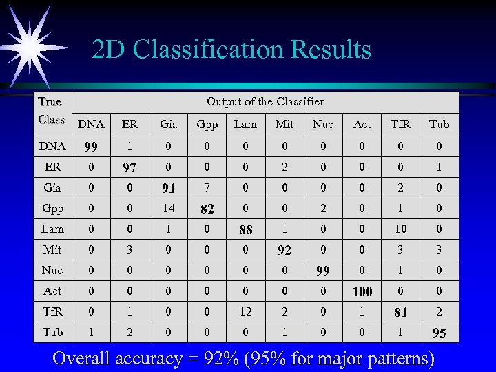 2 D Classification Results True Class DNA Output of the Classifier ER Gia Gpp