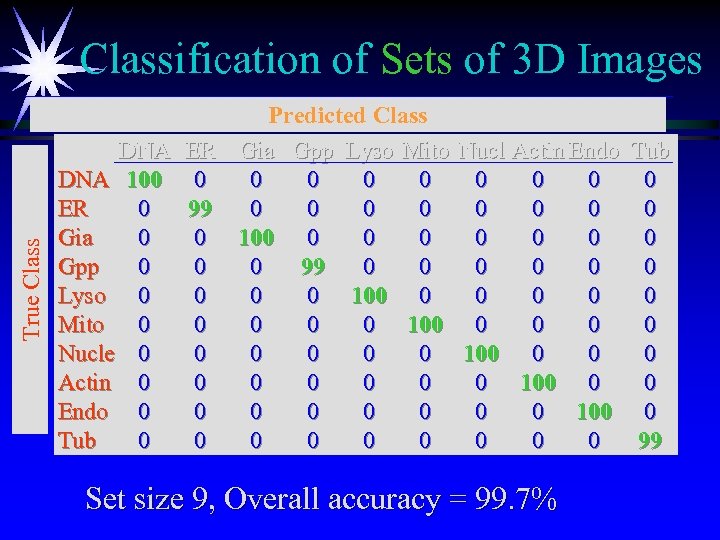 True Classification of Sets of 3 D Images Predicted Class DNA ER Gia Gpp