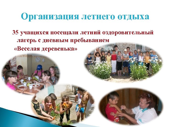 Организация летнего отдыха 35 учащихся посещали летний оздоровительный лагерь с дневным пребыванием «Веселая деревенька»