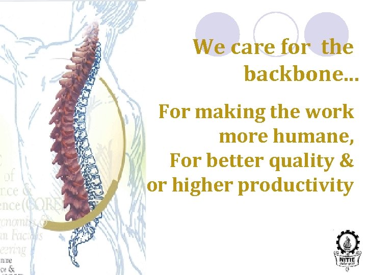 We care for the backbone. . . For making the work more humane, For