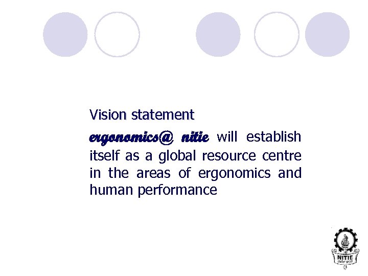 Vision statement ergonomics@ nitie will establish itself as a global resource centre in the