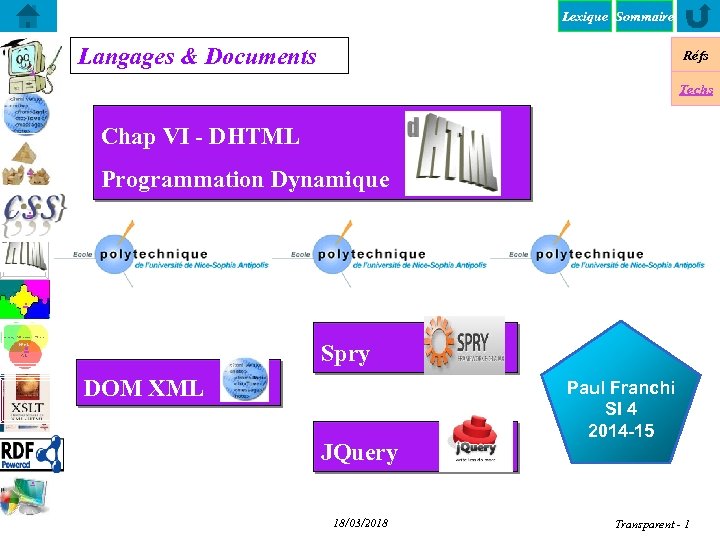 Lexique Sommaire . Langages & Documents Réfs Techs Chap VI - DHTML. Programmation Dynamique