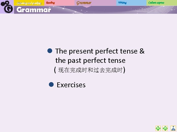 Listening and speaking Reading Grammar Writing l The present perfect tense & the past