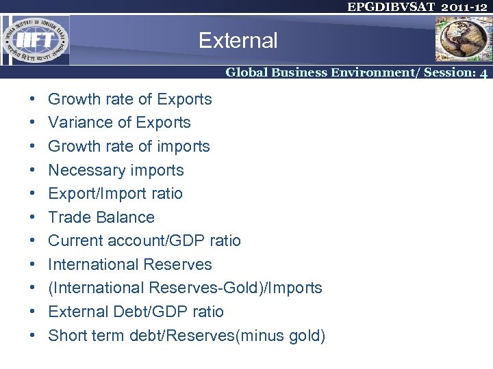EPGDIBVSAT 2011 -12 External Global Business Environment/ Session: 4 • • • Growth rate
