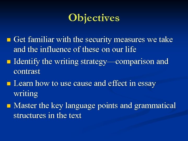 Objectives Get familiar with the security measures we take and the influence of these