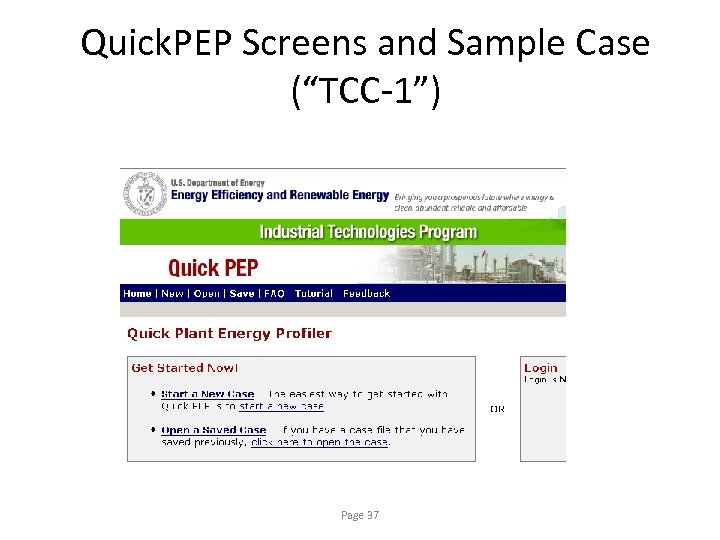 Quick. PEP Screens and Sample Case (“TCC-1”) Page 37 
