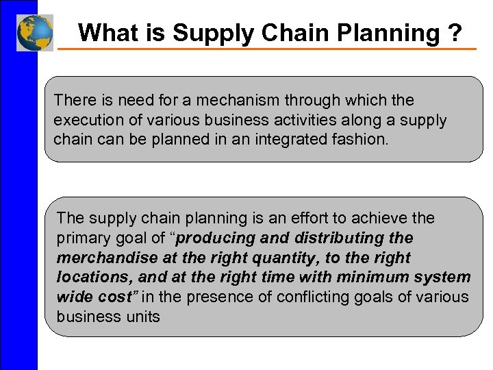 What is Supply Chain Planning ? There is need for a mechanism through which