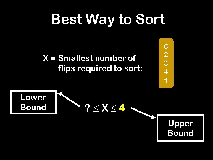 Best Way to Sort X = Smallest number of flips required to sort: Lower