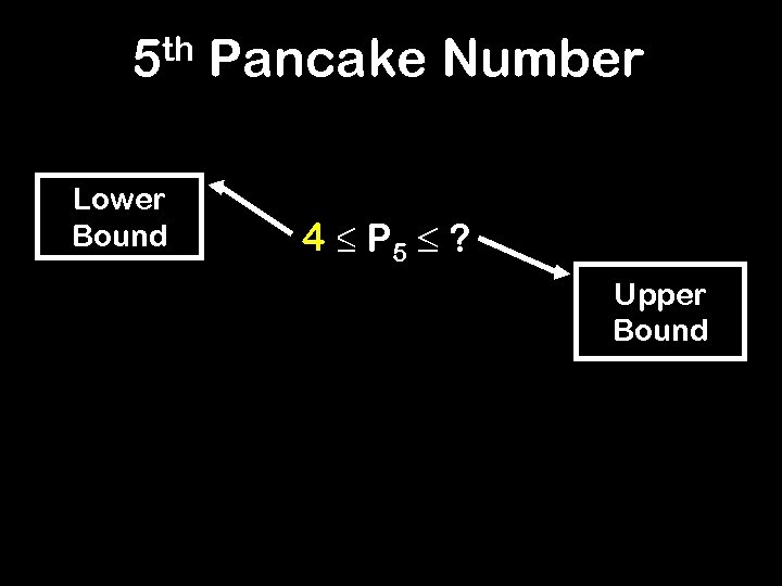 5 th Pancake Number Lower Bound 4 P 5 ? ? Upper Bound 