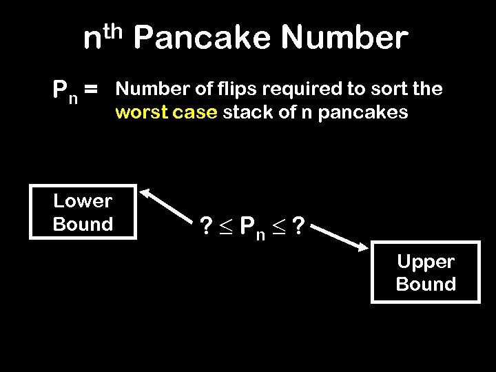nth Pancake Number Pn = Lower Bound Number of flips required to sort the
