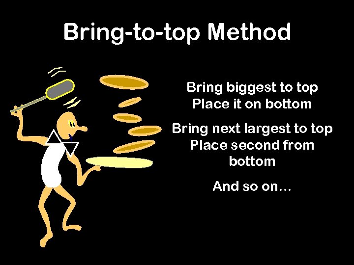 Bring-to-top Method Bring biggest to top Place it on bottom Bring next largest to