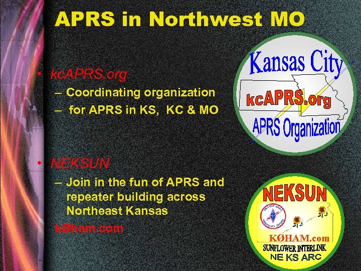 APRS in Northwest MO • kc. APRS. org – Coordinating organization – for APRS