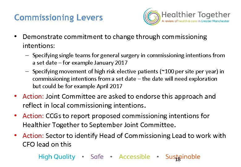 Commissioning Levers • Demonstrate commitment to change through commissioning intentions: – Specifying single teams