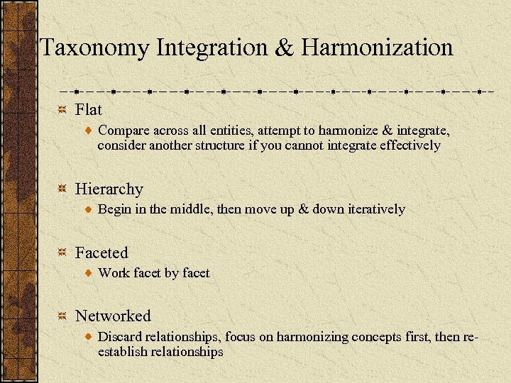 Taxonomy Integration & Harmonization Flat Compare across all entities, attempt to harmonize & integrate,