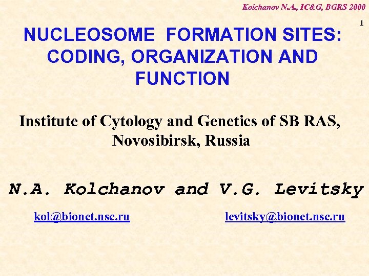 Kolchanov N. A. , IC&G, BGRS 2000 NUCLEOSOME FORMATION SITES: CODING, ORGANIZATION AND FUNCTION