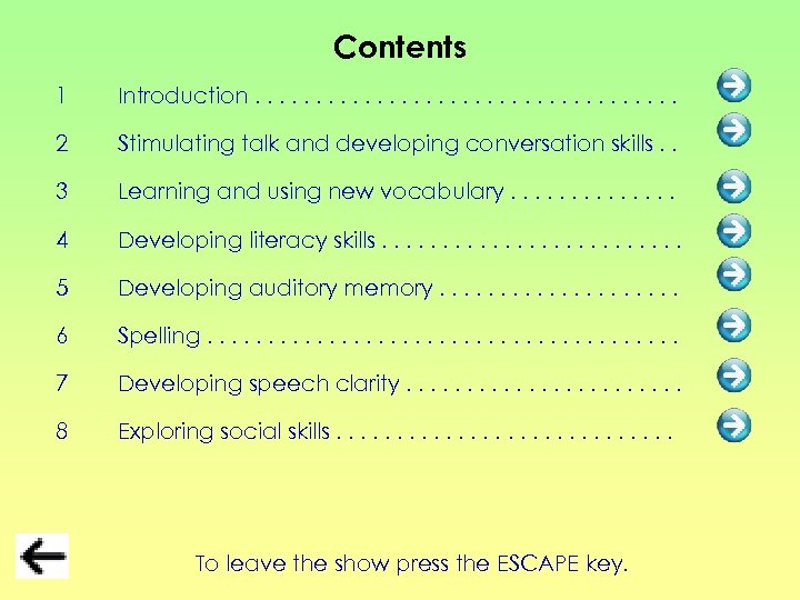 Contents 1 Introduction. . . . . 2 Stimulating talk and developing conversation skills.