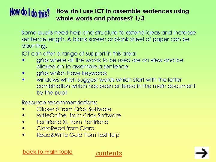 How do I use ICT to assemble sentences using whole words and phrases? 1/3