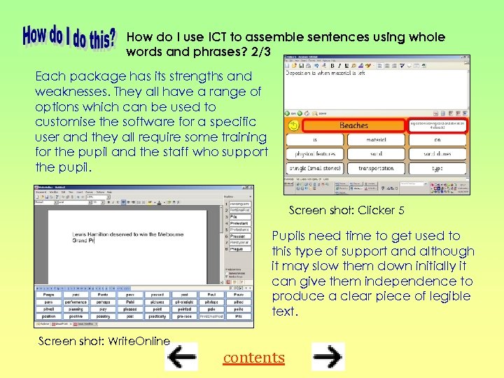 How do I use ICT to assemble sentences using whole words and phrases? 2/3