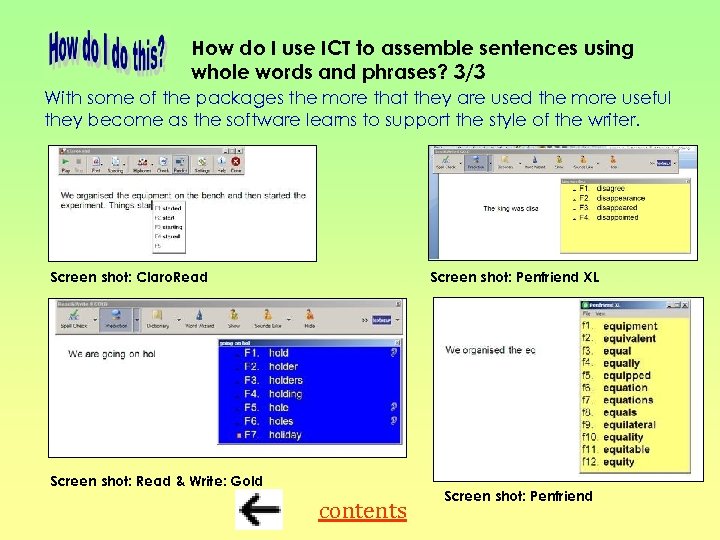 How do I use ICT to assemble sentences using whole words and phrases? 3/3
