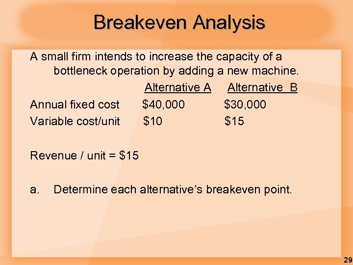 Breakeven Analysis A small firm intends to increase the capacity of a bottleneck operation