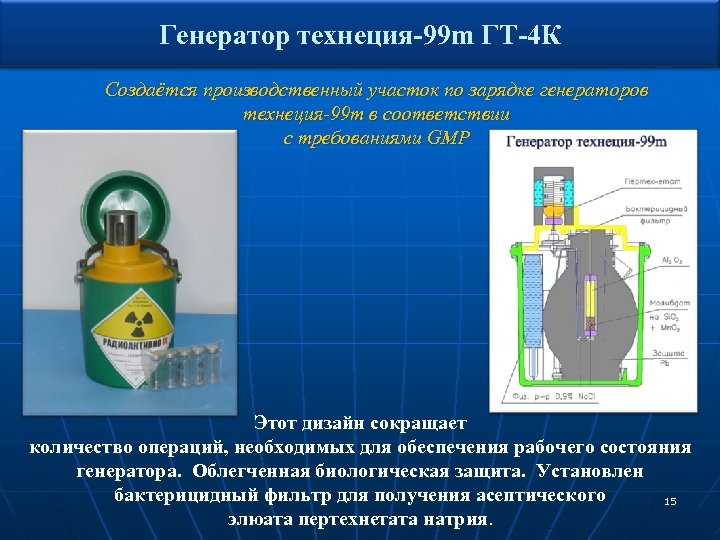 Генератор технеция-99 m ГТ-4 К Создаётся производственный участок по зарядке генераторов технеция-99 m в